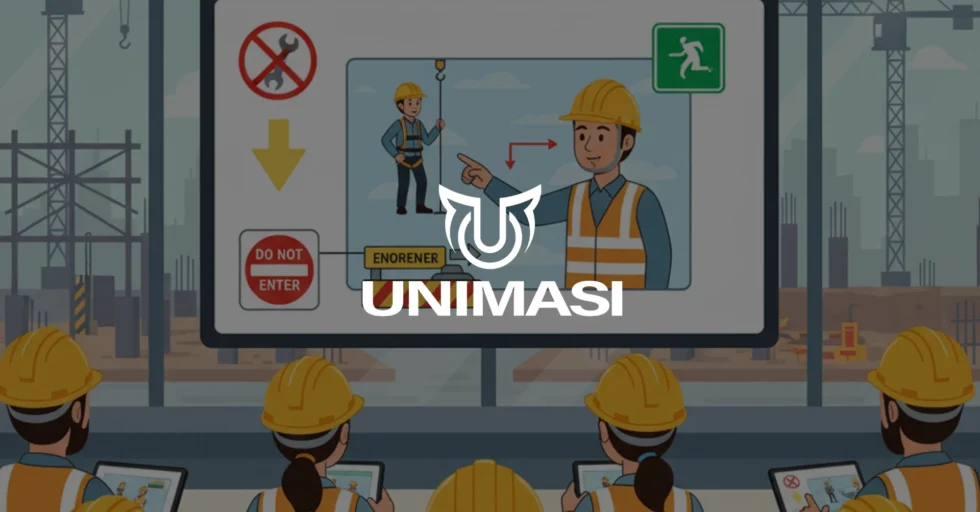 Butuh Jasa Video Animasi Safety Konstruksi? Unimasi menyediakan video 2D, 3D, dan AI untuk Safety Induction, Toolbox Talk, dan pelatihan K3.