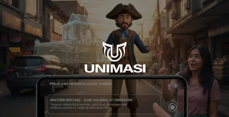 Jasa AR Historical Tour Tangerang. Solusi visual imersif didukung teknologi animasi 3D, Motion Graphic, dan AI dari Unimasi.